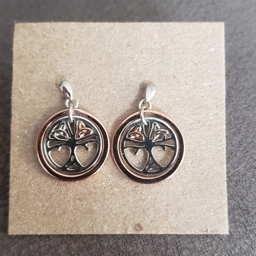 House Of Lor Silver & Irish Rose Gold Tree Of Life Earrings - Picture 2 of 11